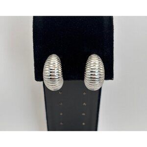 Monet Vintage Silver Tone Ribbed Oval Clip On Earrings